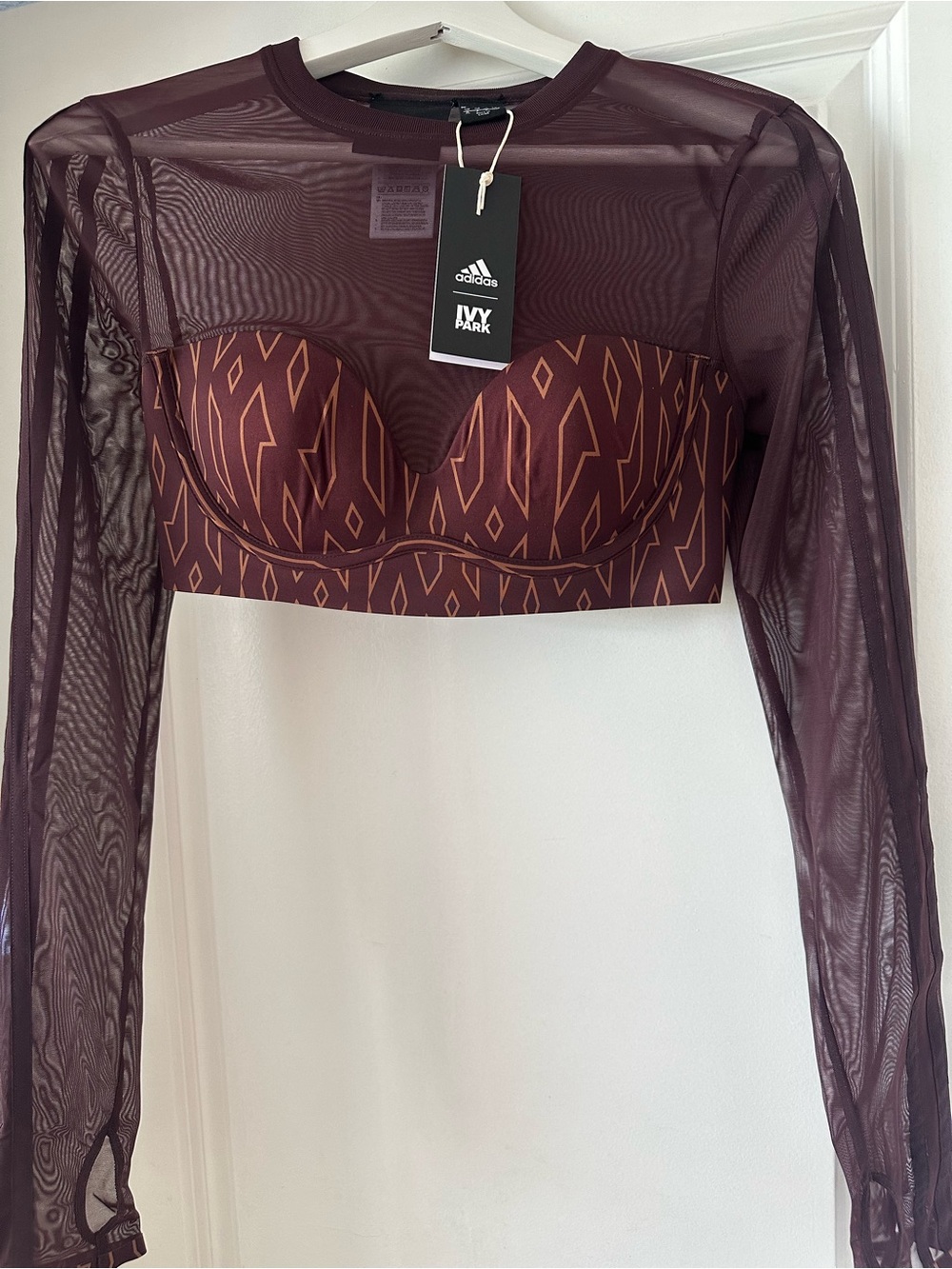 Adidas x IVY PARK Burgundy Mesh Long-Sleeve Crop Top